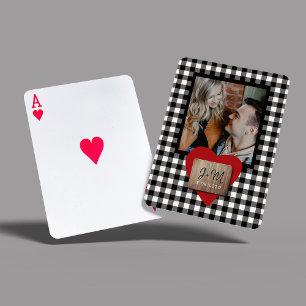 Custom photo Valentines Day couple initials heart Playing Cards