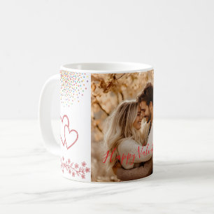 Custom Photo Valentine's Day Red Hearts & Florals Coffee Mug