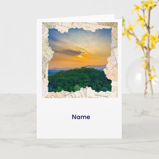 Custom Photo Vintage Newspaper Frame  Card (Yellow Flower)