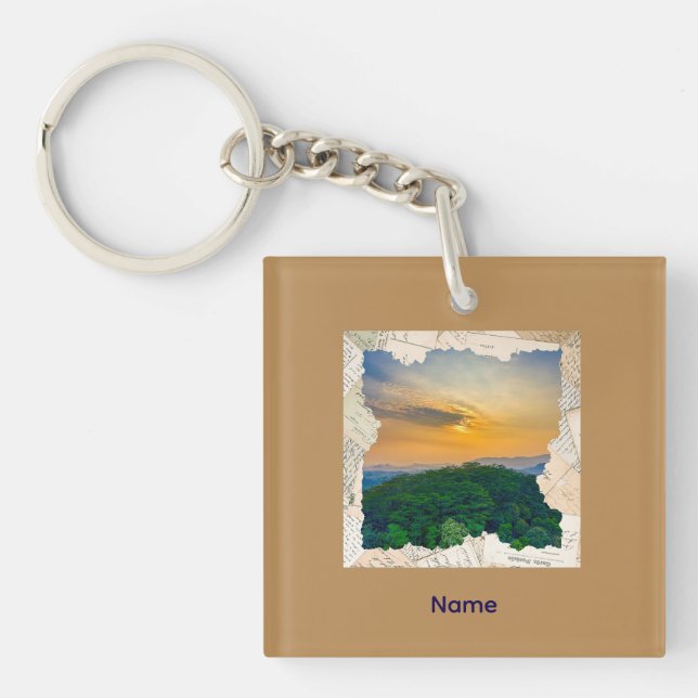 Custom Photo Vintage Newspaper Frame  Key Ring (Front)