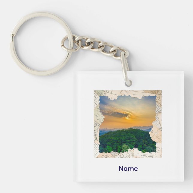 Custom Photo Vintage Newspaper Frame  Key Ring (Front)