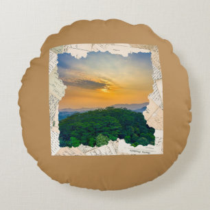 Custom Photo Vintage Newspaper Frame  Round Cushion