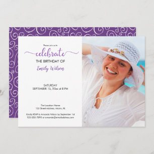 Custom Photo Violet Pattern Birthday Invitation