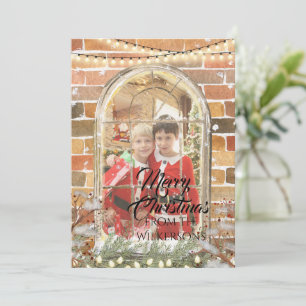 Custom Photo Watercolor Christmas Window Frame Holiday Card