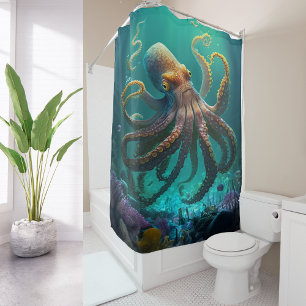 Custom Photo Watercolor Sea Octopus Personalised Shower Curtain
