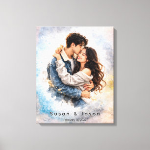 Custom Photo Watercolor Valentine’s Day Gift Canvas Print