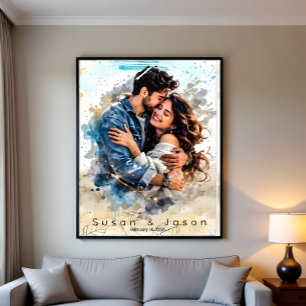 Custom Photo Watercolor Valentine’s Day Gift Canvas Print