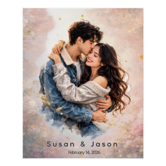 Custom Photo Watercolor Valentine’s Day Gift Poster