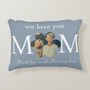 Custom Photo We Love You Mum on Dusty Blue Decorative Cushion