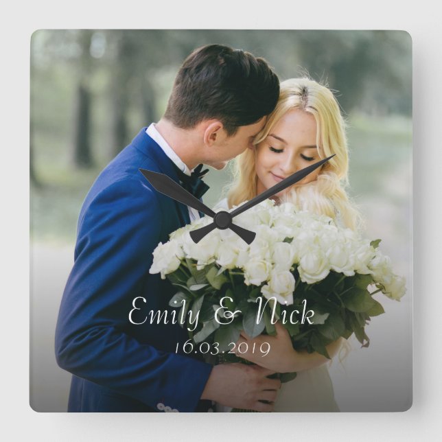 Custom Photo Wedding Acrylic Wall Clock (Front)