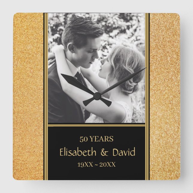 Custom Photo Wedding Anniversary Square Wall Clock (Front)