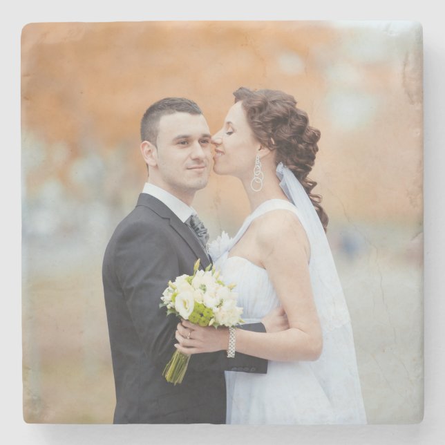Custom Photo Wedding Favour Stone Coaster (Front)