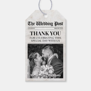 Custom Photo Wedding Favour Tags, Wedding Newspape Gift Tags