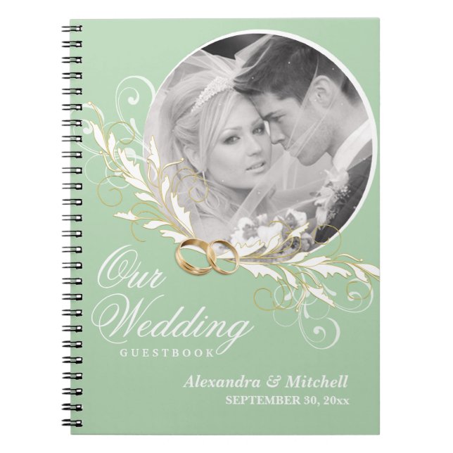 Custom Photo Wedding Guestbook - Sage and White Notebook (Front)