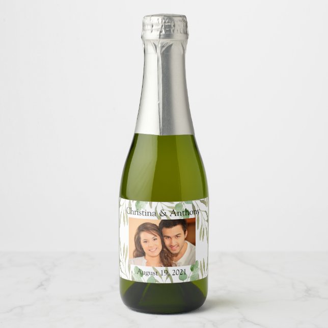 Custom Photo Wedding Mini Sparkling Wine Favour La Sparkling Wine Label (Front)