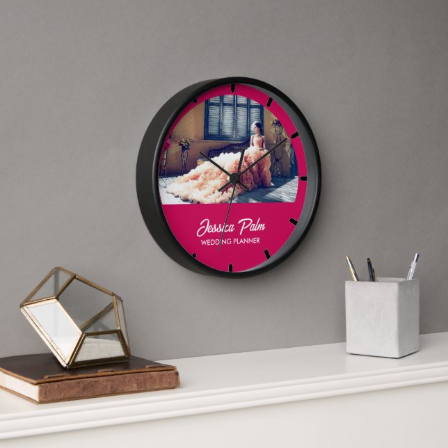 Custom photo wedding pink clock (Office)
