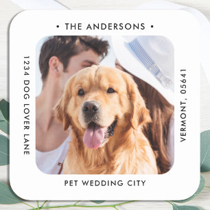 Custom Photo Wedding Return Address Classic Square Sticker