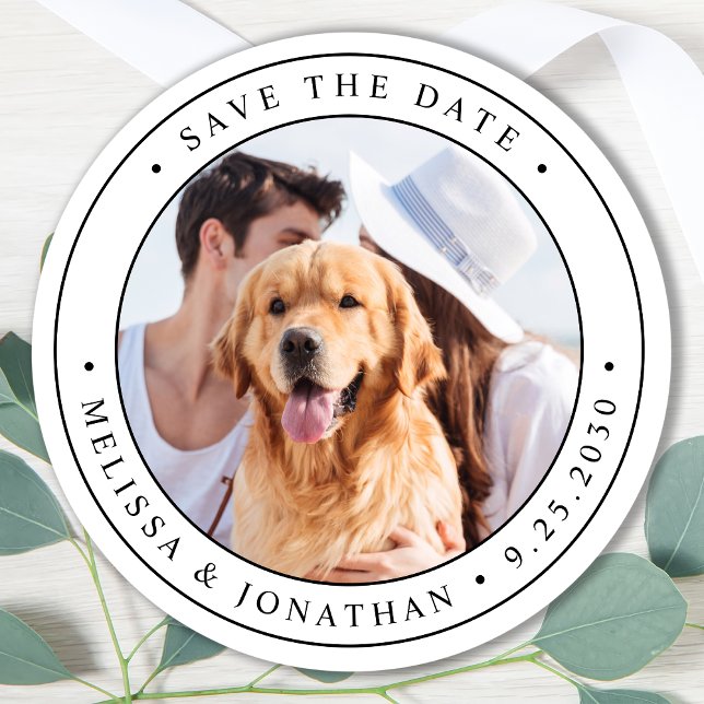 Custom Photo Wedding Save The Date  Classic Round Sticker (Creator Uploaded)