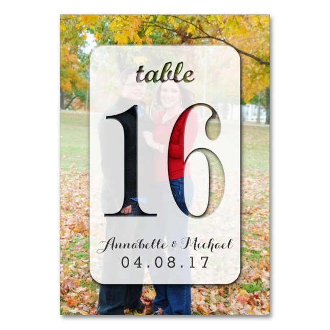 Custom Photo Wedding Table Number Card 16 (Front)