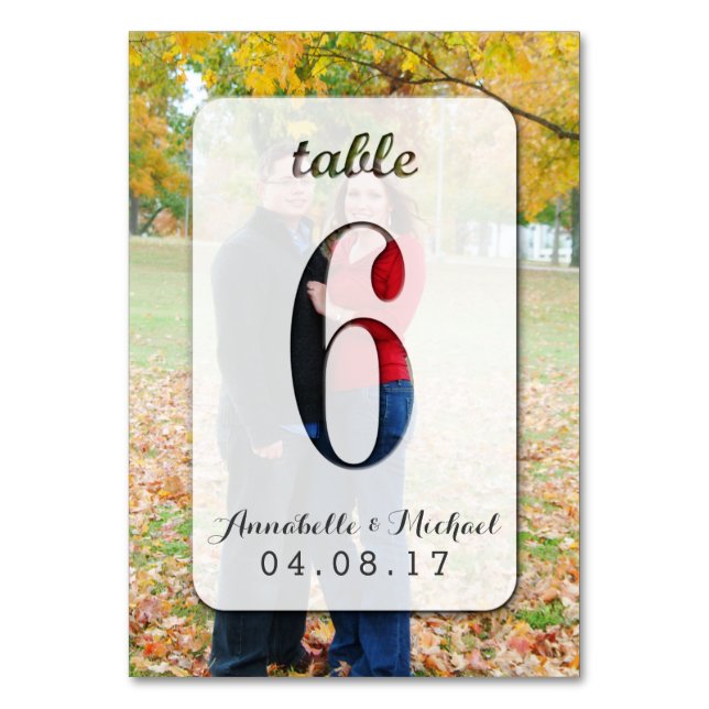 Custom Photo Wedding Table Number Card 6 (Front)