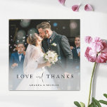 Custom Photo Wedding Thank You Card Template<br><div class="desc">This simply chic custom photo wedding thank you card template features an elegant, minimalist, modern design. The front features your favourite photo, first names and a 'LOVE and THANKS' message conveyed with a striking blend of two distinct fonts, with 'and' in a light, flowing script between the rest of the...</div>