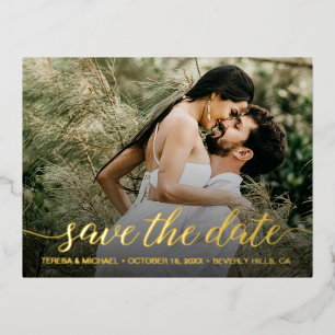Custom Photo Wedding WEBSITE save the date gold Foil Invitation Postcard