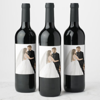 Custom Photo Wedding Wine Labels - Elegant Minimal