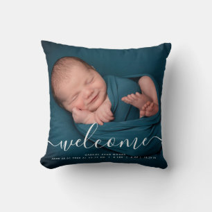 Custom Photo Welcome Script Overlay Baby Keepsake Cushion