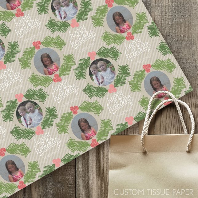 Custom Photo Whimsical Christmas Holiday Greeting Tissue Paper (Custom Tissue Paper)
