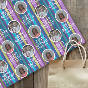 Custom Photo Whimsical & Colourful Birthday Stripe Tissue Paper