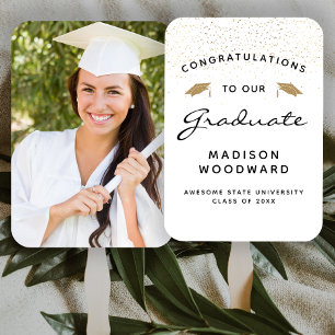 Custom Photo White Black Gold Graduation Hand Fan