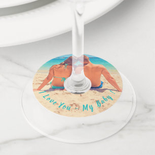 Custom Photo Wine Glass Tag with Text - I Love You