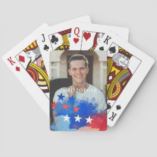 Custom Photo with America Flag Playing Cards
