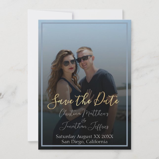 Custom Photo with Black Wedding Save the Date (Front)