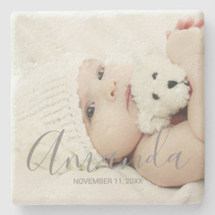 Custom Photo with Custom Name and Text Stone Coaster