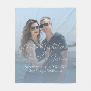 Custom Photo with Dusty Blue Wedding Fleece Blanket