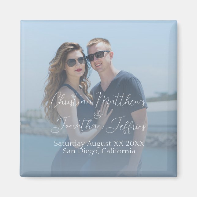 Custom Photo with Dusty Blue Wedding Magnet (Front)