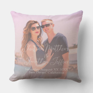 Custom Photo with Dusty Pink Green Wedding Cushion