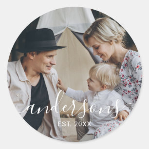 Custom photo with family name and established year classic round sticker