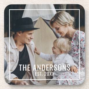 Custom photo with family name and established year coaster