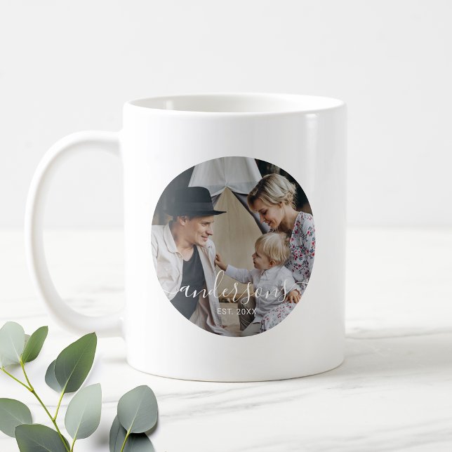 Custom photo with family name and established year coffee mug (Creator Uploaded)
