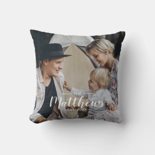Custom photo with family name and established year cushion
