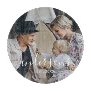 Custom photo with family name and established year cutting board