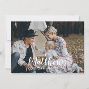Custom photo with family name and established year holiday card