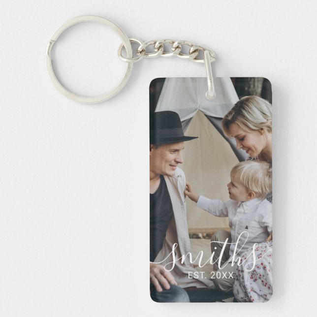 Custom photo with family name and established year key ring (Front)