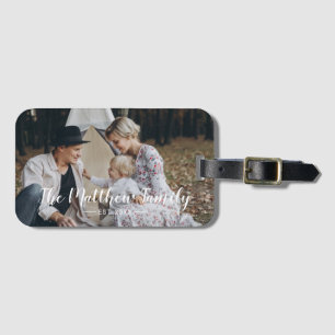 Custom photo with family name and established year luggage tag