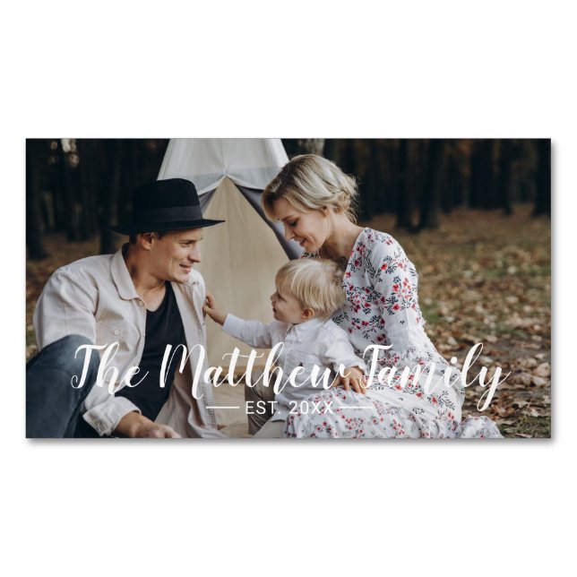 Custom photo with family name and established year 	Magnetic business card (Front)