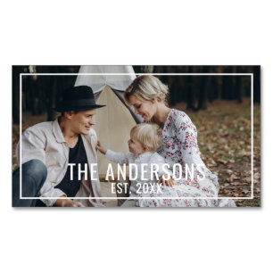 Custom photo with family name and established year 	Magnetic business card
