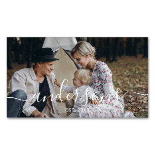 Custom photo with family name and established year 	Magnetic business card