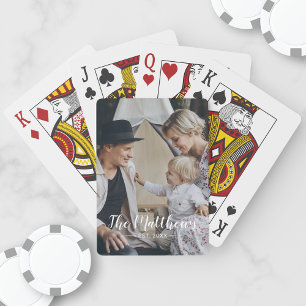 Custom photo with family name and established year playing cards